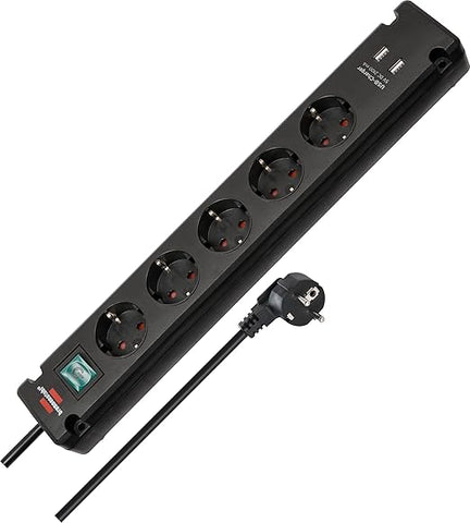 مشترك كمبيوتر كهرباء BRENNENSTUHL  -USB  بلاستيك 5 فتحة و 2فتحة - 3 متر *1.5 مم