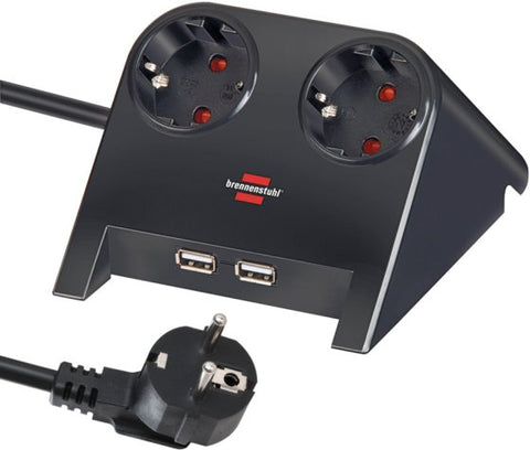 مشترك كمبيوتر كهرباء 2 فتحة + 2 usb مكتب  1.8 متر  Brennenstuhl - 1153500222