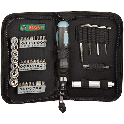 طقم سنون مفكات و لقم 38 قطعه +مفك BOSCH -  38 Pc Promoline Mixed Set -  2607019506