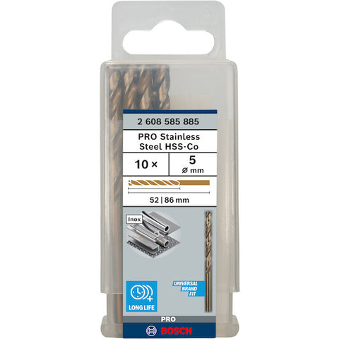 علبة بنط كوبلت للتخريم فى الاستانلس 10 قطع قطر 5 مم 2608585885 بوشMetal Drill Bits