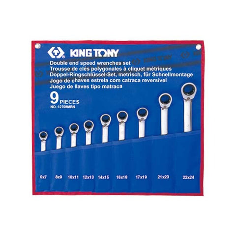 طقم مفتاح مشرشر سيستيم بمحول اتجاهين 9قطع 6 - 24مم 12709MRN king tony